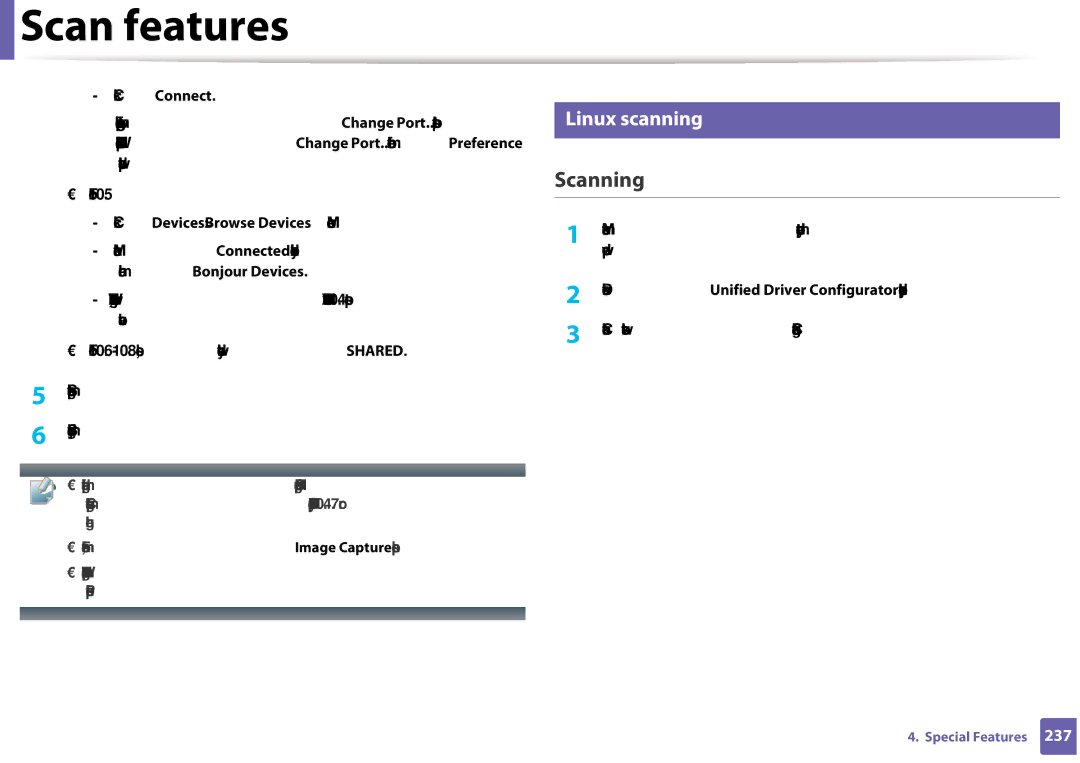 Samsung CLX-3305FW manual Scanning, Linux scanning 