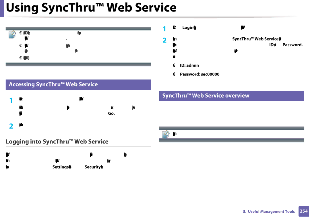 Samsung CLX-3305FW manual Using SyncThru Web Service, Logging into SyncThru Web Service, Accessing SyncThru Web Service 