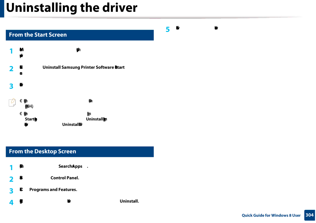 Samsung CLX-3305FW manual Uninstalling the driver, Click Programs and Features 