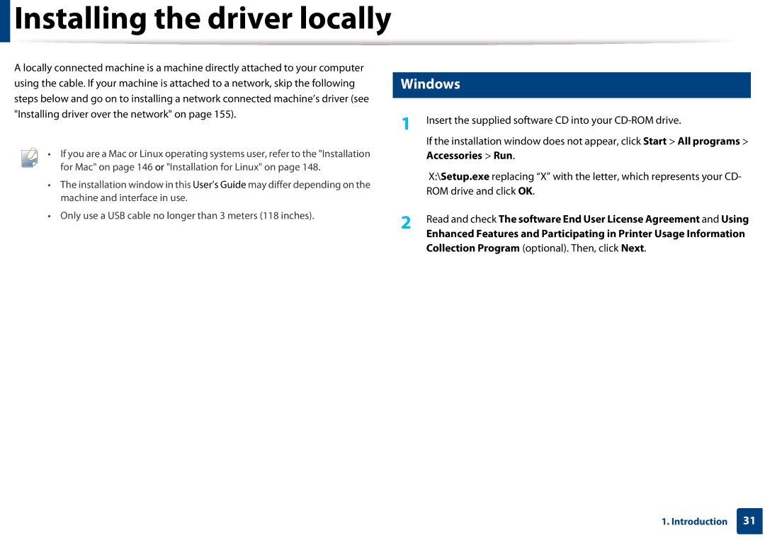 Samsung CLX-3305FW manual Installing the driver locally, Windows 