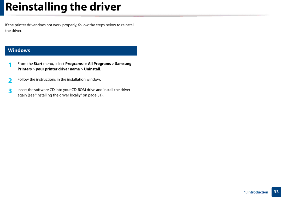 Samsung CLX-3305FW manual Reinstalling the driver 