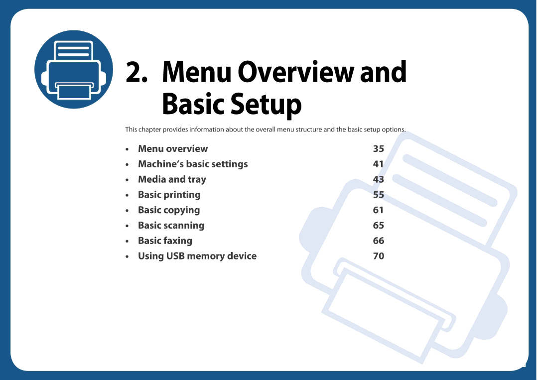 Samsung CLX-3305FW manual Menu Overview and Basic Setup 