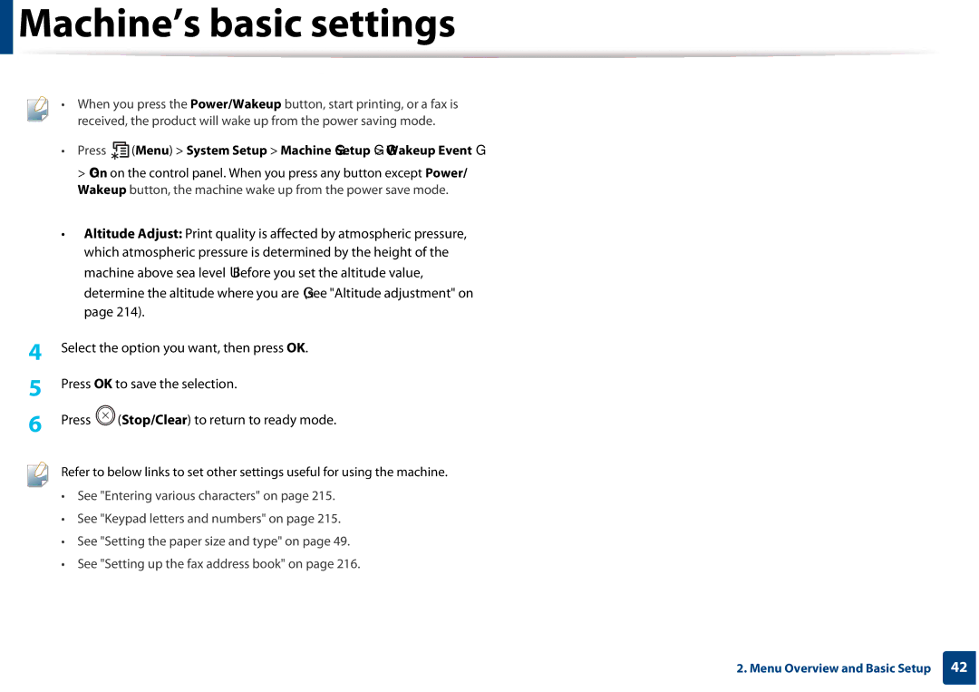 Samsung CLX-3305FW manual Machine’s basic settings 