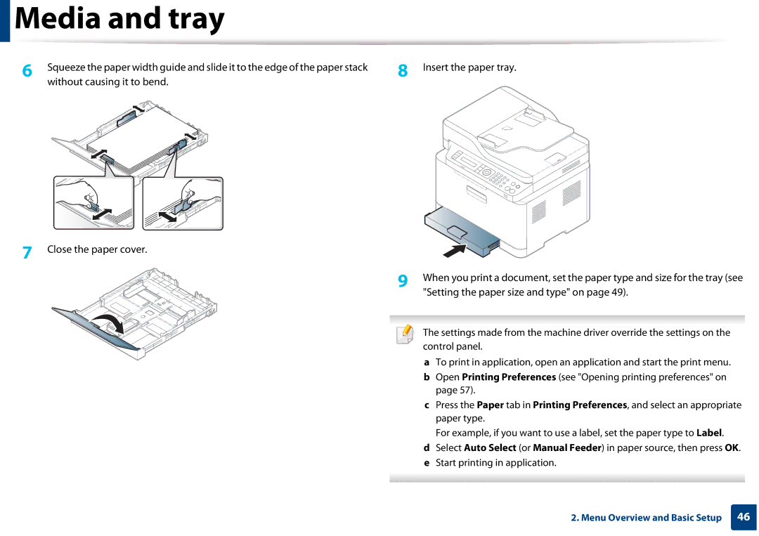 Samsung CLX-3305FW manual Media and tray 