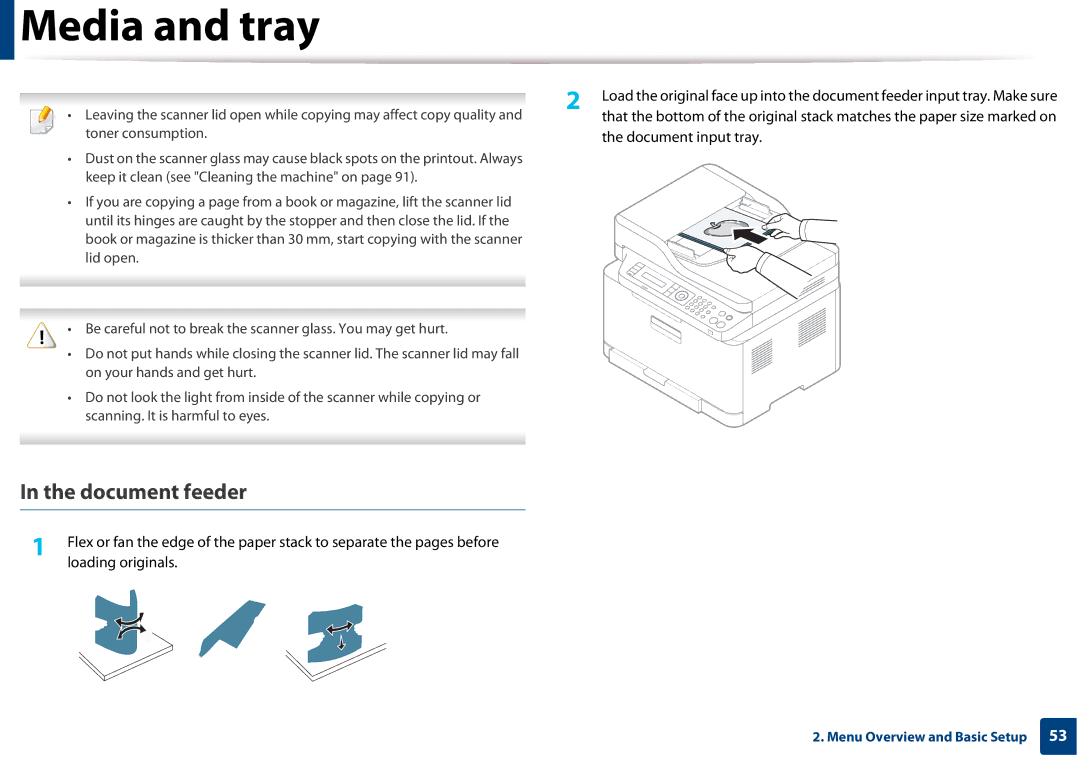 Samsung CLX-3305FW manual Document feeder, Document input tray 