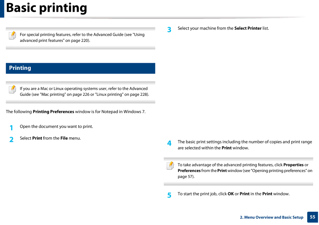 Samsung CLX-3305FW manual Basic printing, Printing 