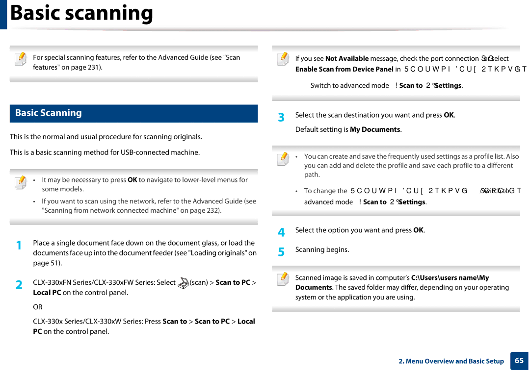 Samsung CLX-3305FW manual Basic scanning, Basic Scanning 