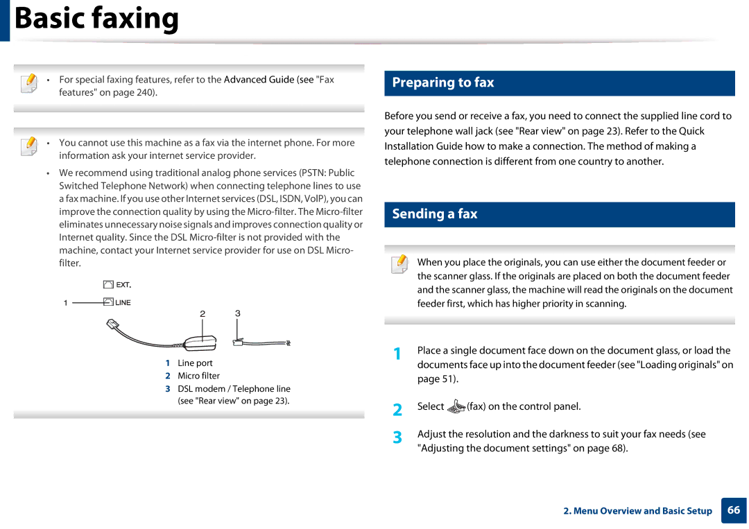 Samsung CLX-3305FW manual Basic faxing, Preparing to fax, Sending a fax 