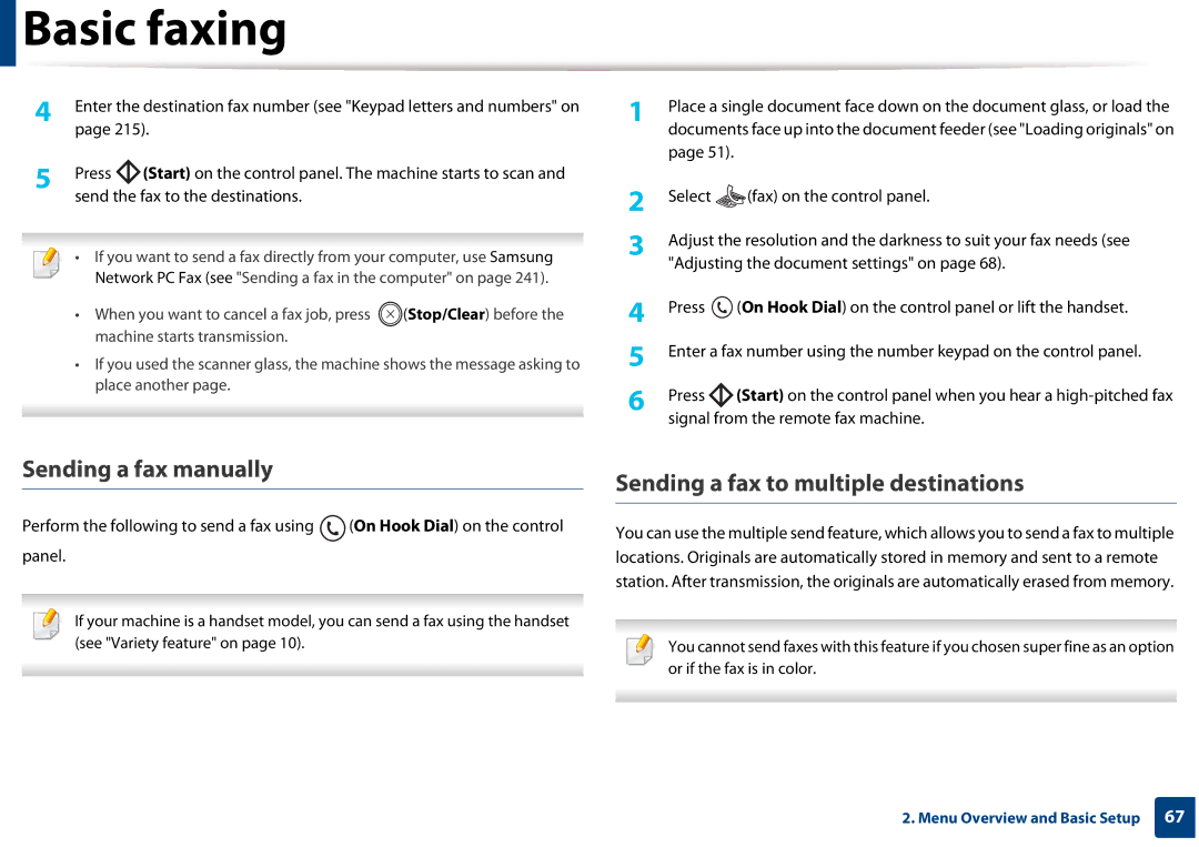 Samsung CLX-3305FW Sending a fax manually, Sending a fax to multiple destinations 