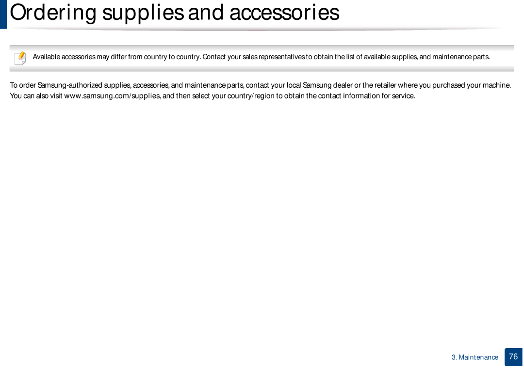 Samsung CLX-3305FW manual Ordering supplies and accessories 