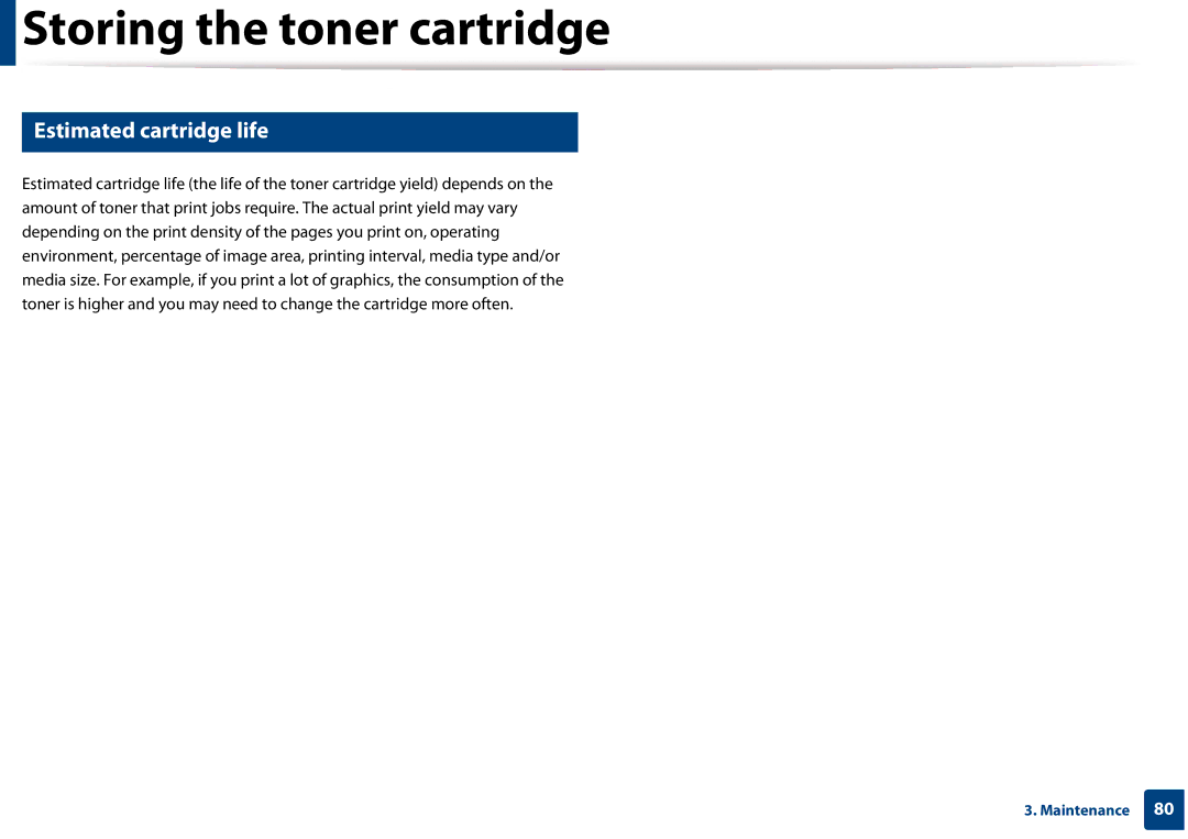 Samsung CLX-3305FW manual Estimated cartridge life 