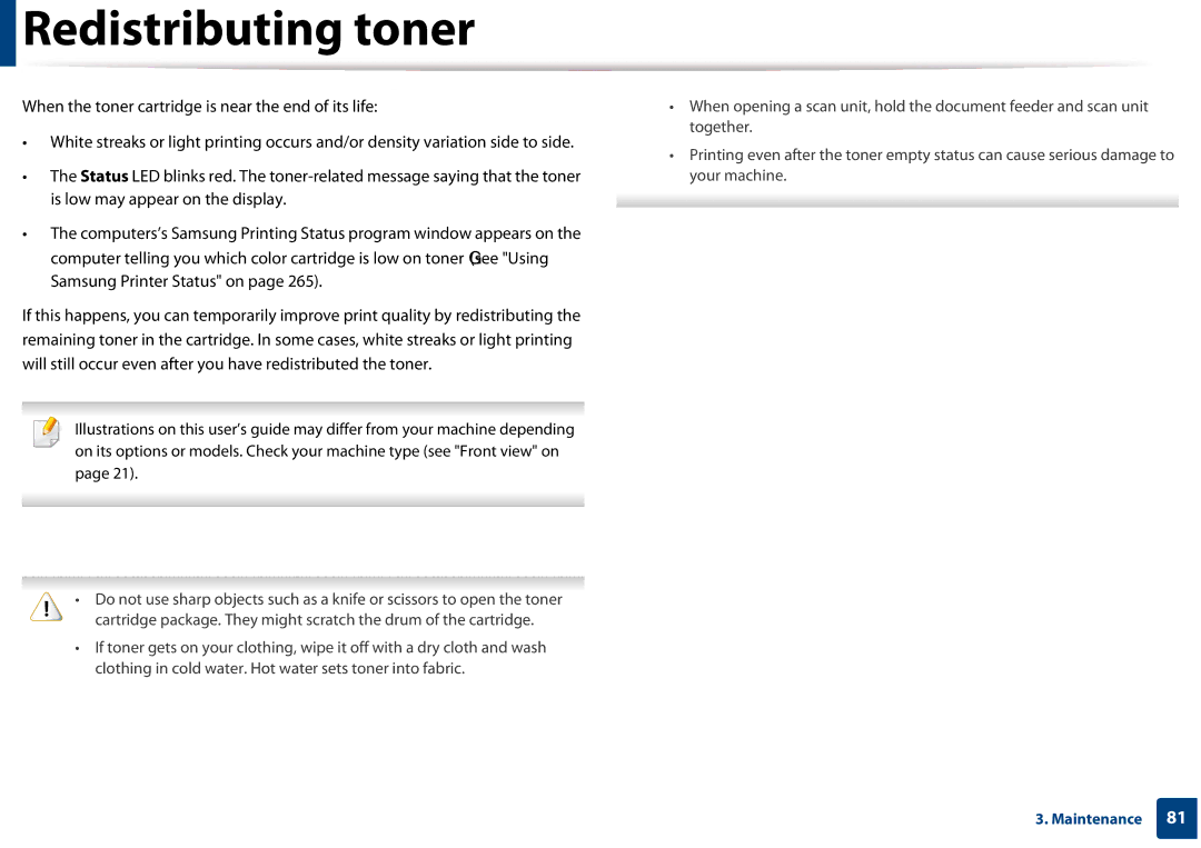 Samsung CLX-3305FW manual Redistributing toner 