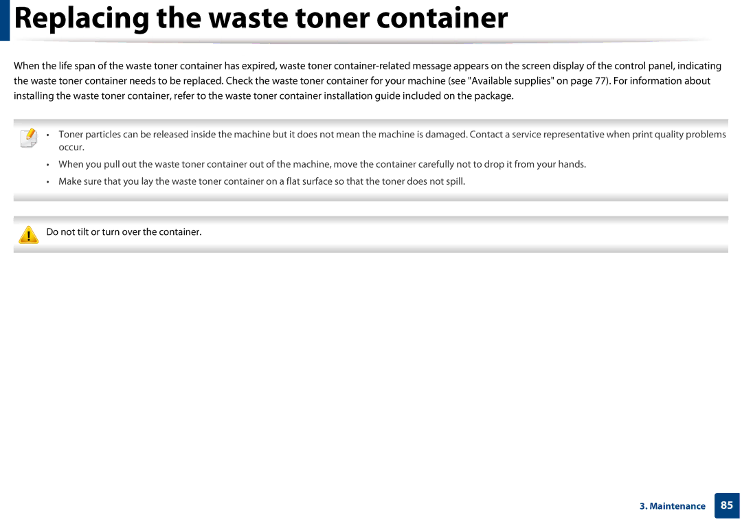 Samsung CLX-3305FW manual Replacing the waste toner container 