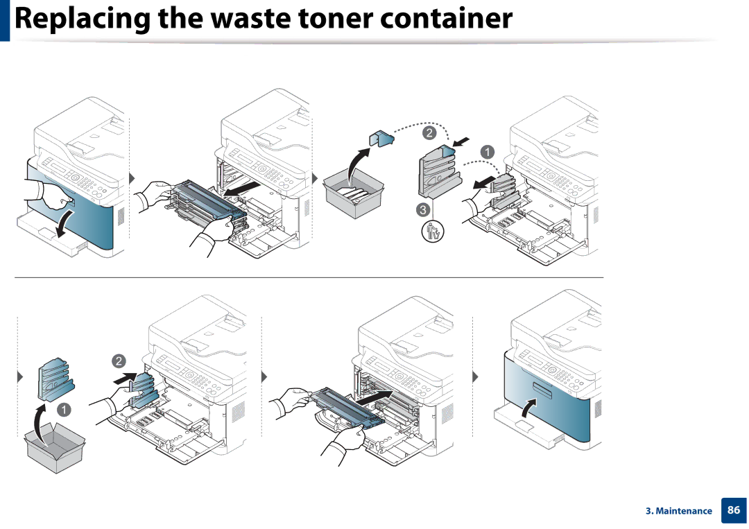 Samsung CLX-3305FW manual Replacing the waste toner container 