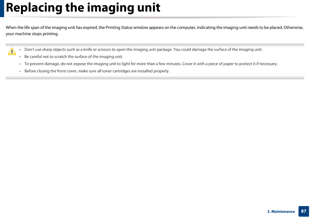 Samsung CLX-3305FW manual Replacing the imaging unit 