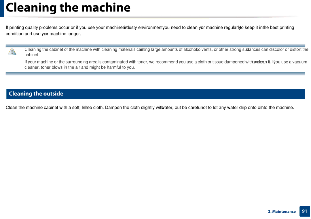 Samsung CLX-3305FW manual Cleaning the machine, Cleaning the outside 