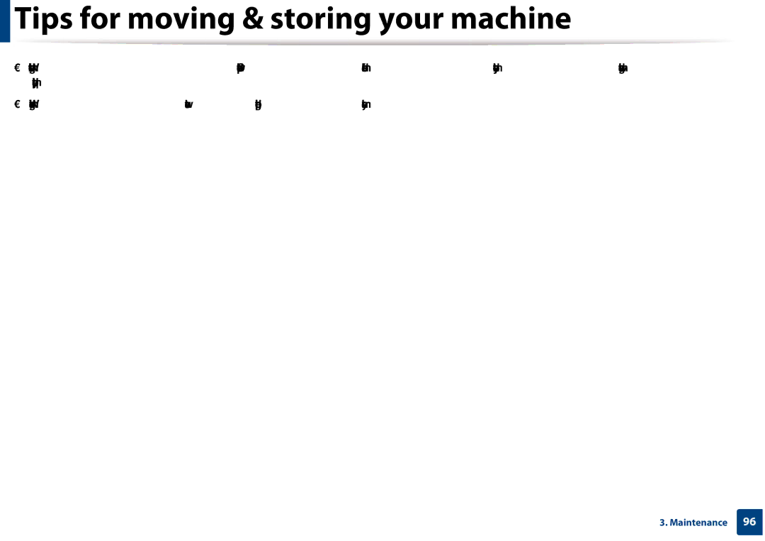 Samsung CLX-3305FW manual Tips for moving & storing your machine 