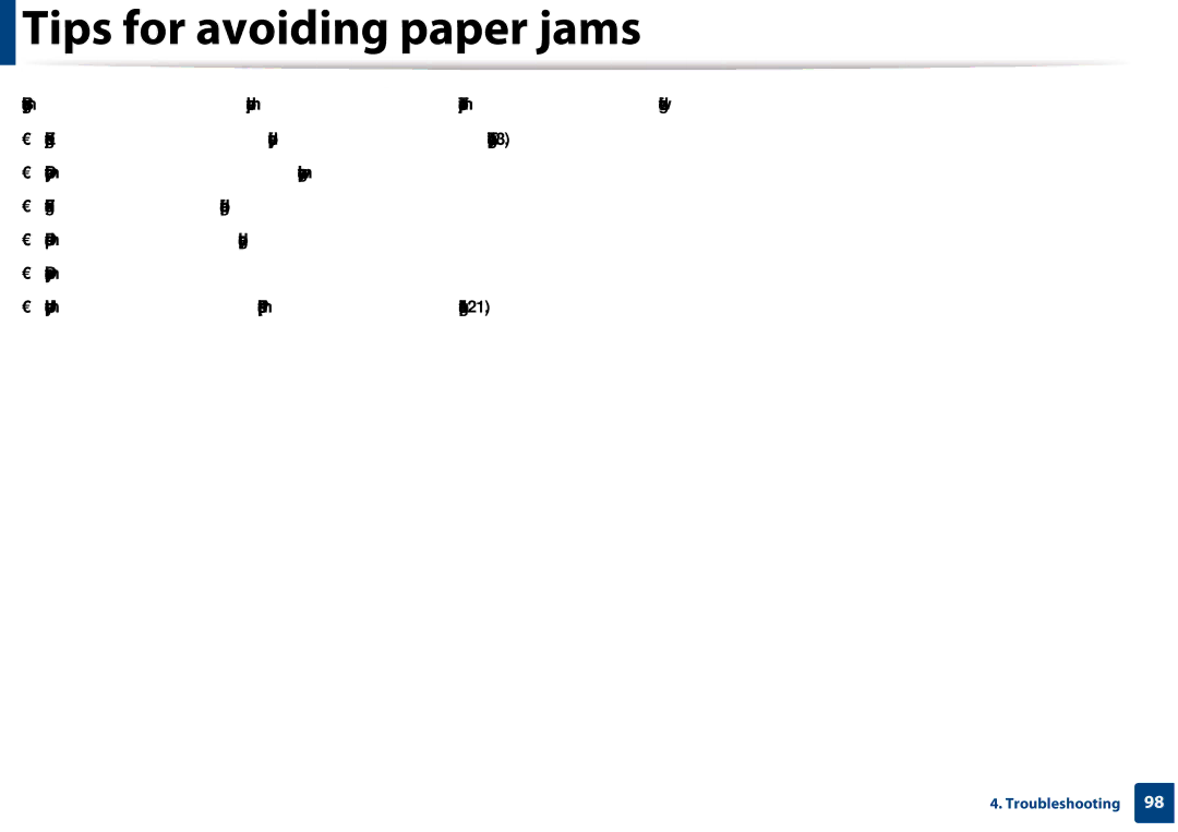 Samsung CLX-3305FW manual Tips for avoiding paper jams 