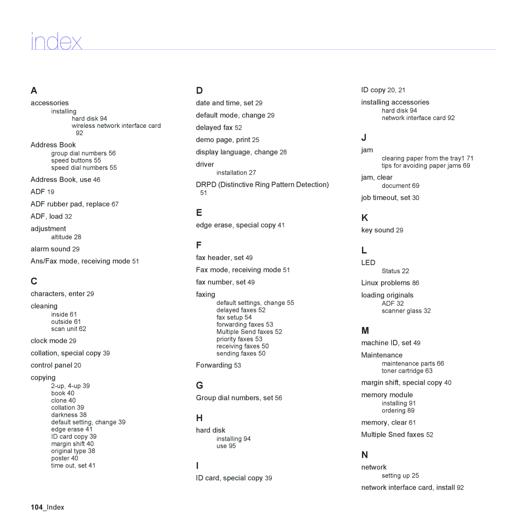 Samsung CLX-6240 Series, CLX-6200 manual Index, Led 