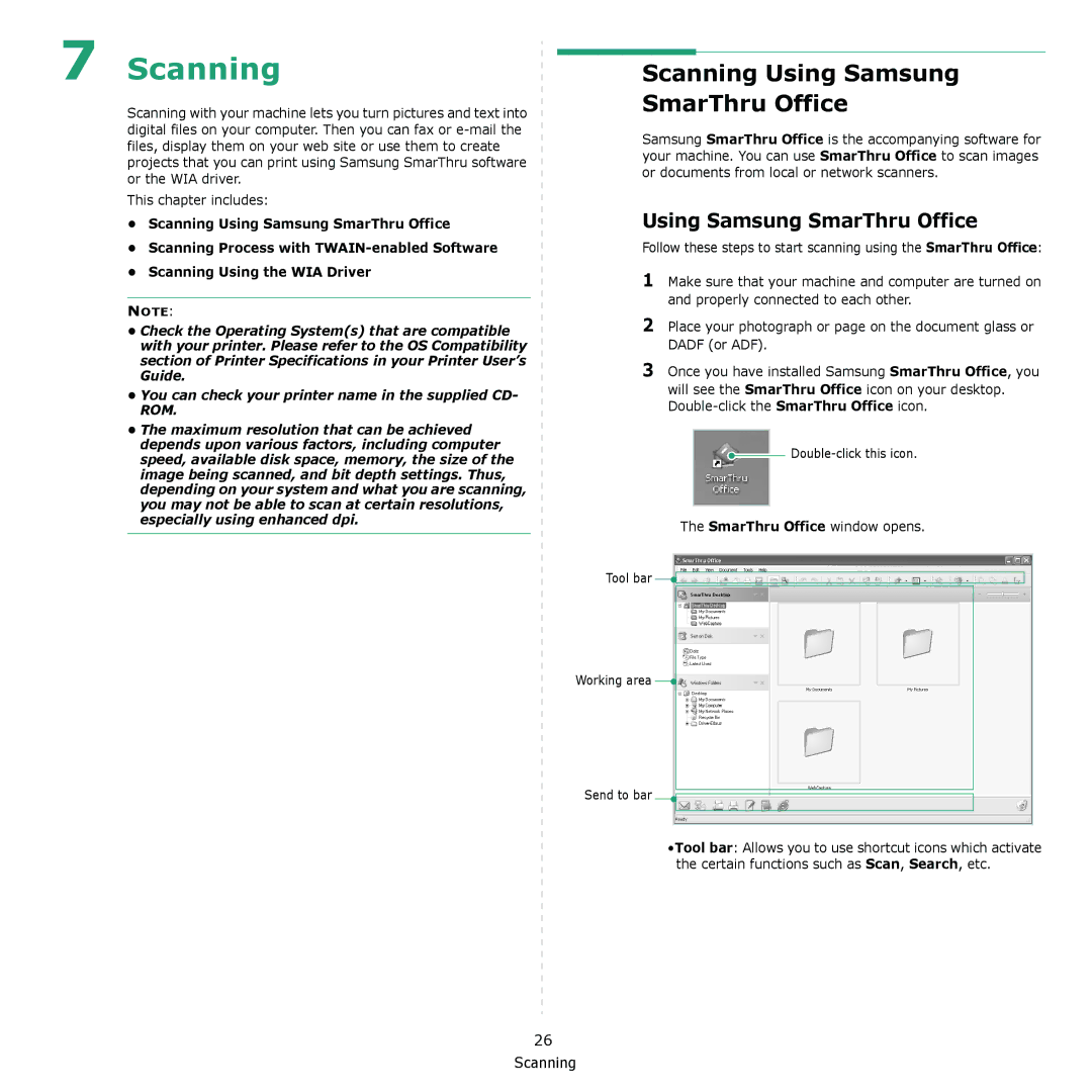 Samsung CLX-6240 Series, CLX-6200 manual Scanning Using Samsung SmarThru Office 