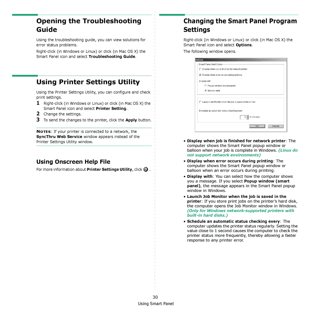 Samsung CLX-6240 Series, CLX-6200 manual Opening the Troubleshooting Guide, Using Printer Settings Utility 