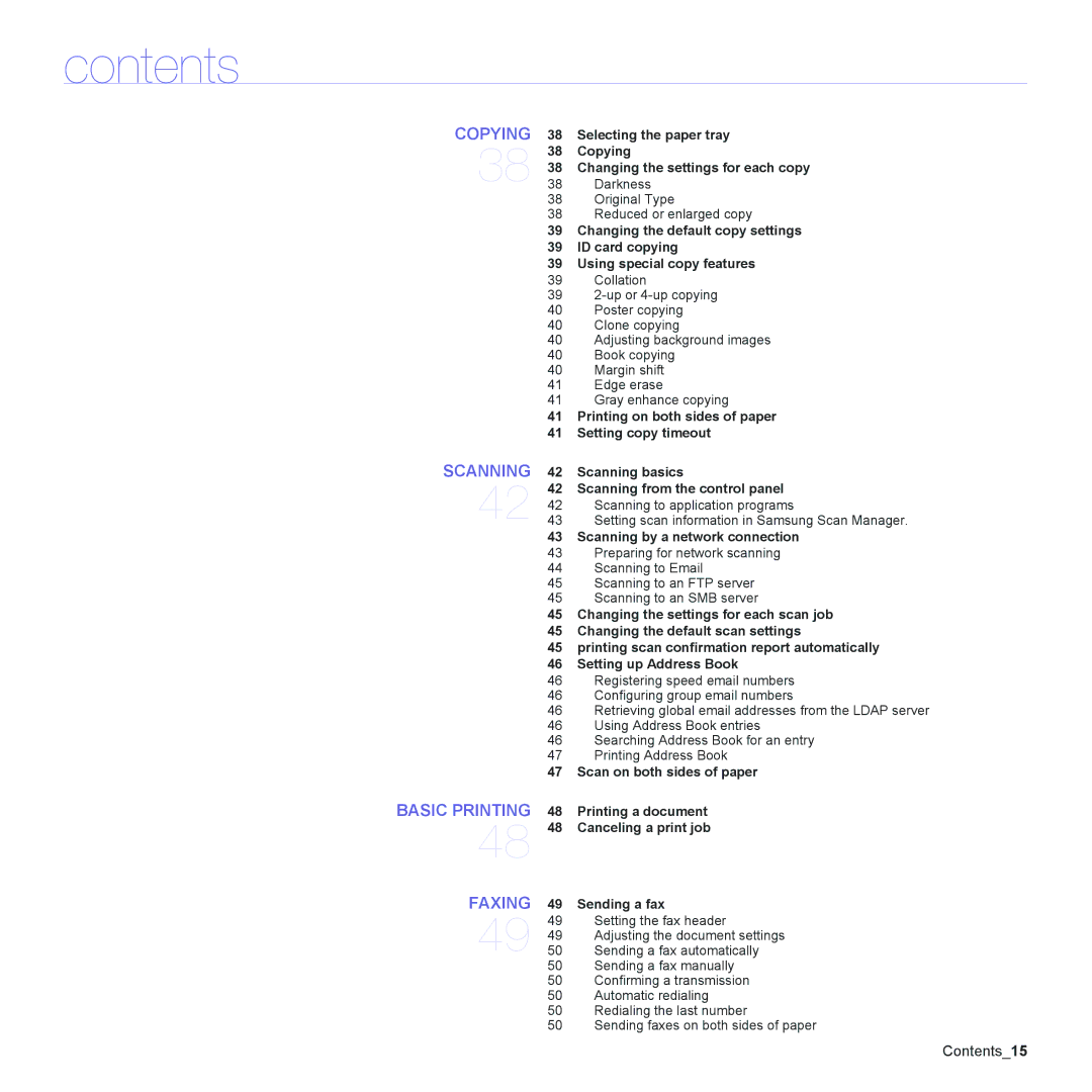 Samsung CLX-6200, CLX-6240 Series manual Copying Scanning Basic Printing Faxing, Scanning by a network connection 