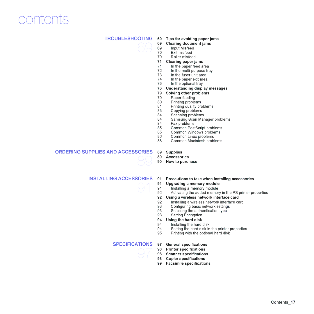 Samsung CLX-6200 manual Tips for avoiding paper jams Clearing document jams, Clearing paper jams, Using the hard disk 