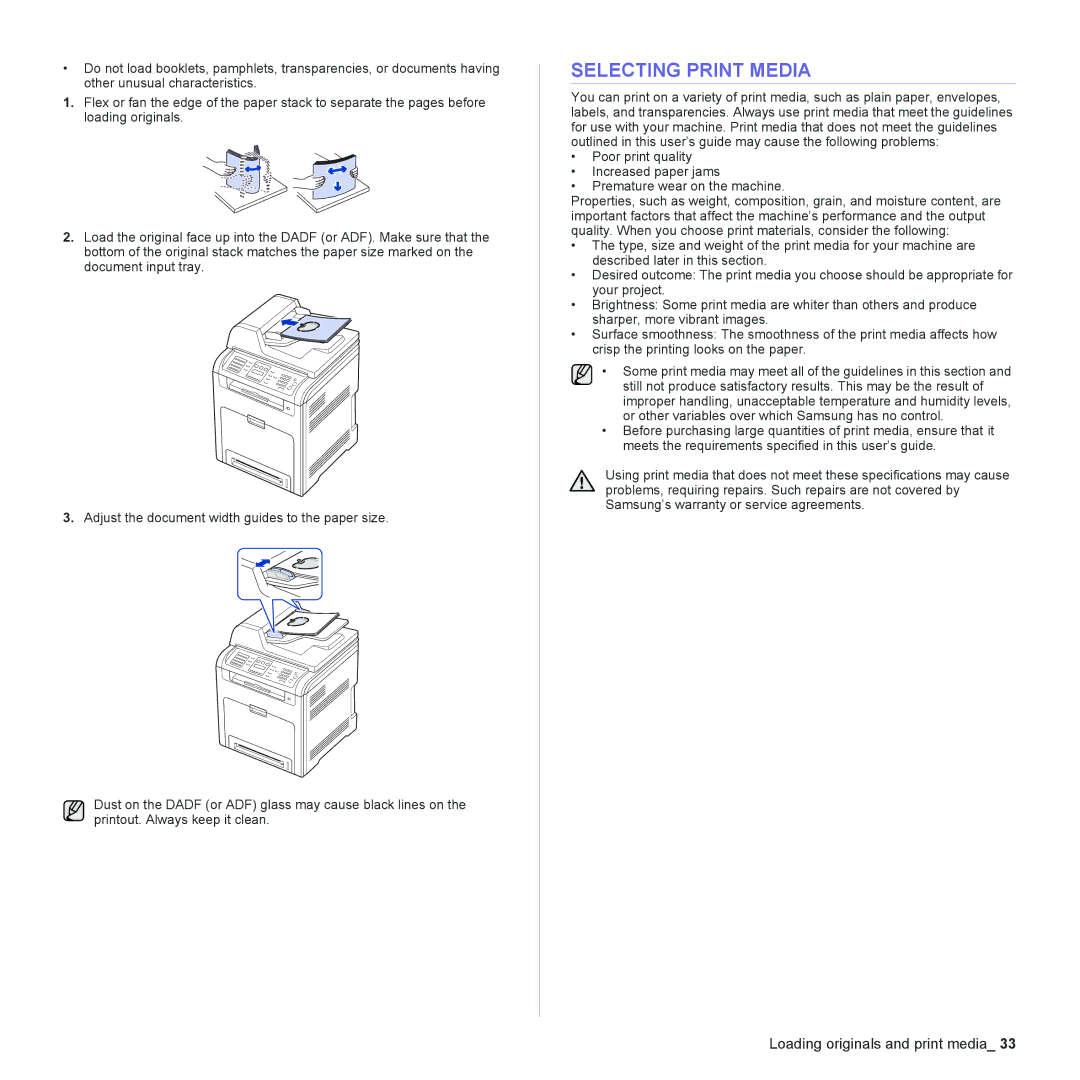 Samsung CLX-6200, CLX-6240 Series manual Selecting Print Media 