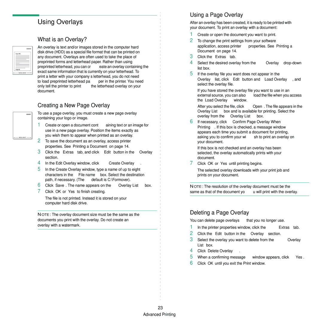 Samsung CLX-6200FX, CLX-6240FX manual Using Overlays, What is an Overlay?, Using a Page Overlay, Creating a New Page Overlay 