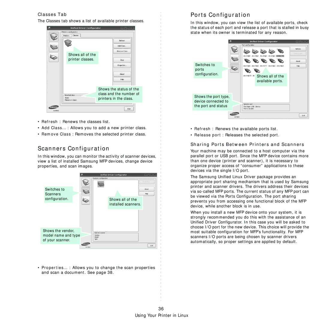 Samsung CLX-6240FX, CLX-6200ND, CLX-6210FX, CLX-6200FX manual Scanners Configuration, Ports Configuration 