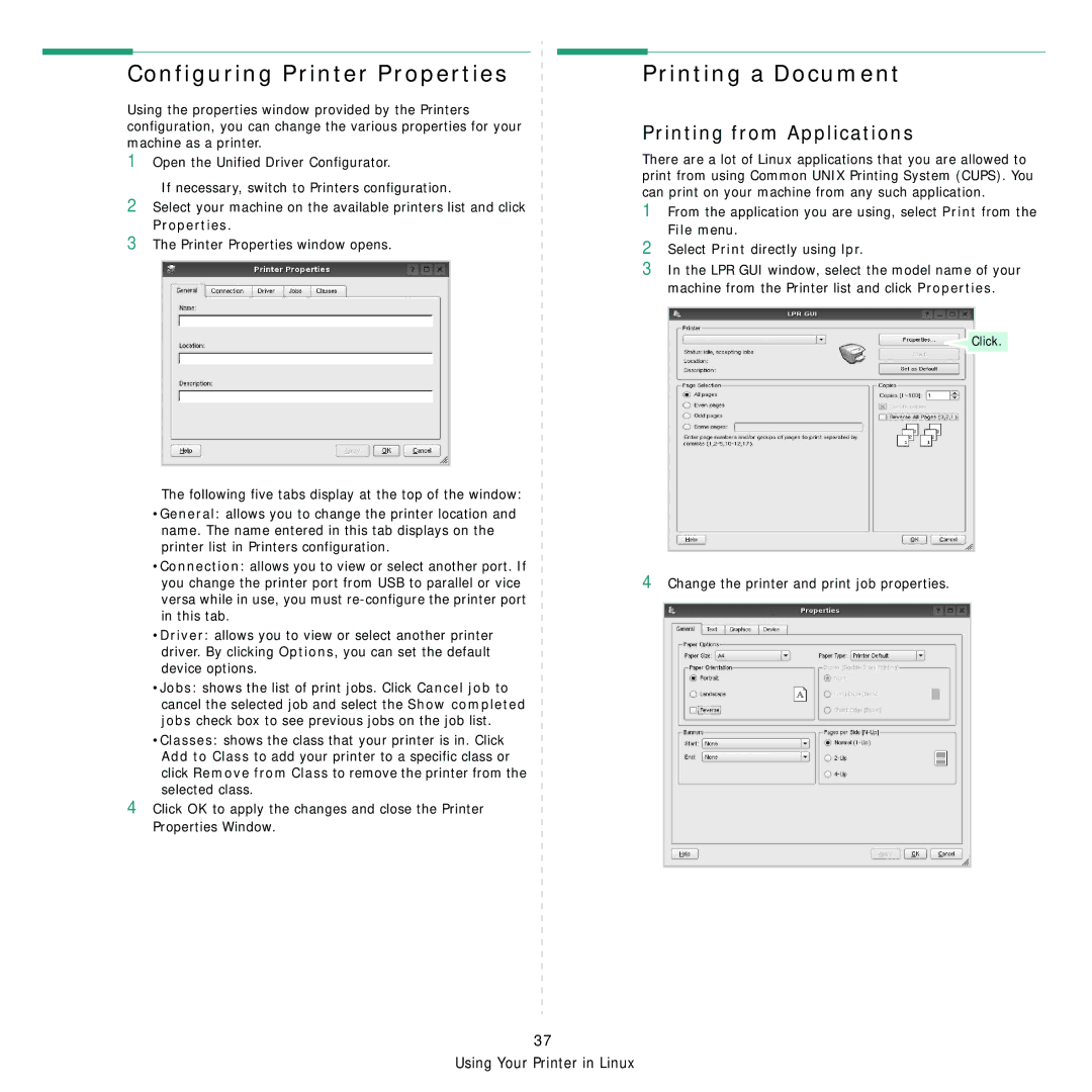 Samsung CLX-6200ND, CLX-6240FX, CLX-6210FX, CLX-6200FX manual Configuring Printer Properties, Printing from Applications 