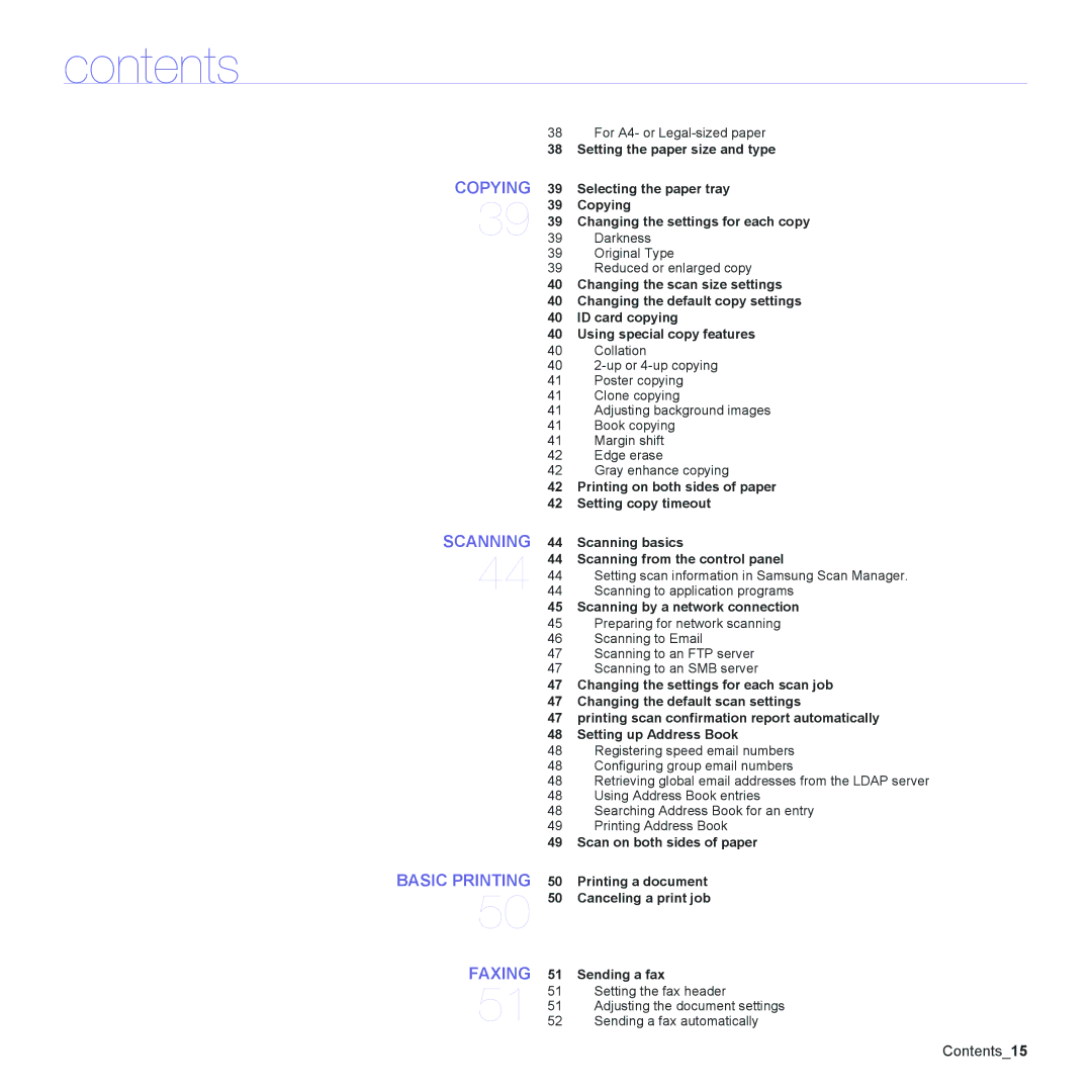 Samsung CLX-6200FX, CLX-6240FX, CLX-6200ND manual Copying Scanning Basic Printing Faxing, Scanning by a network connection 