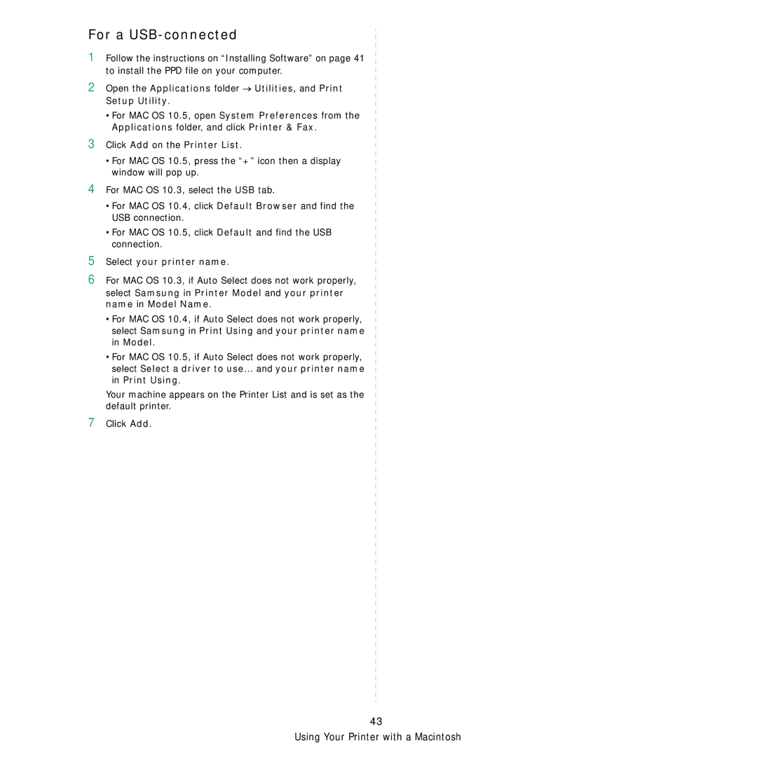 Samsung CLX-6200FX, CLX-6240FX, CLX-6200ND, CLX-6210FX manual For a USB-connected, Select your printer name 