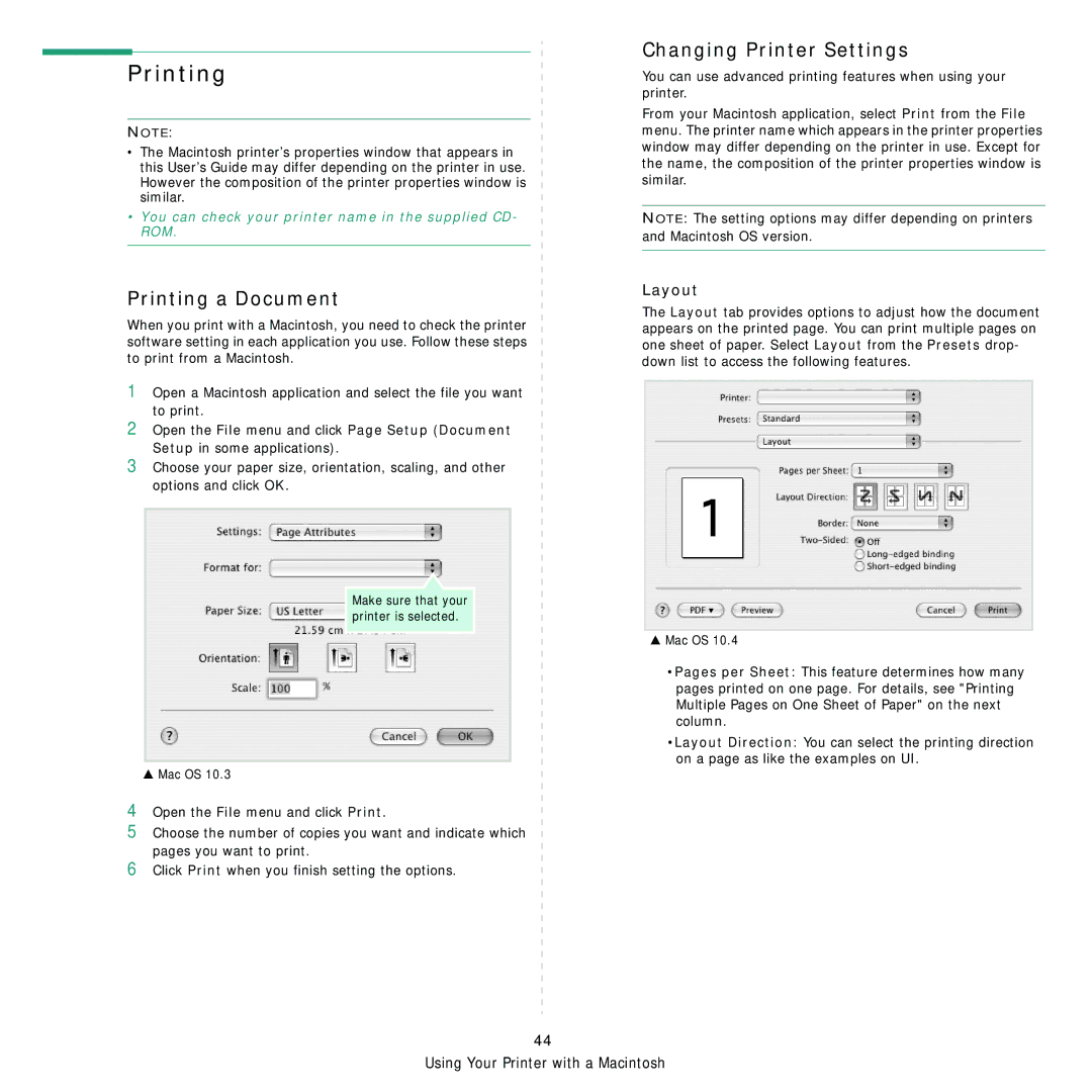 Samsung CLX-6240FX, CLX-6200ND, CLX-6210FX, CLX-6200FX manual Printing a Document, Changing Printer Settings 