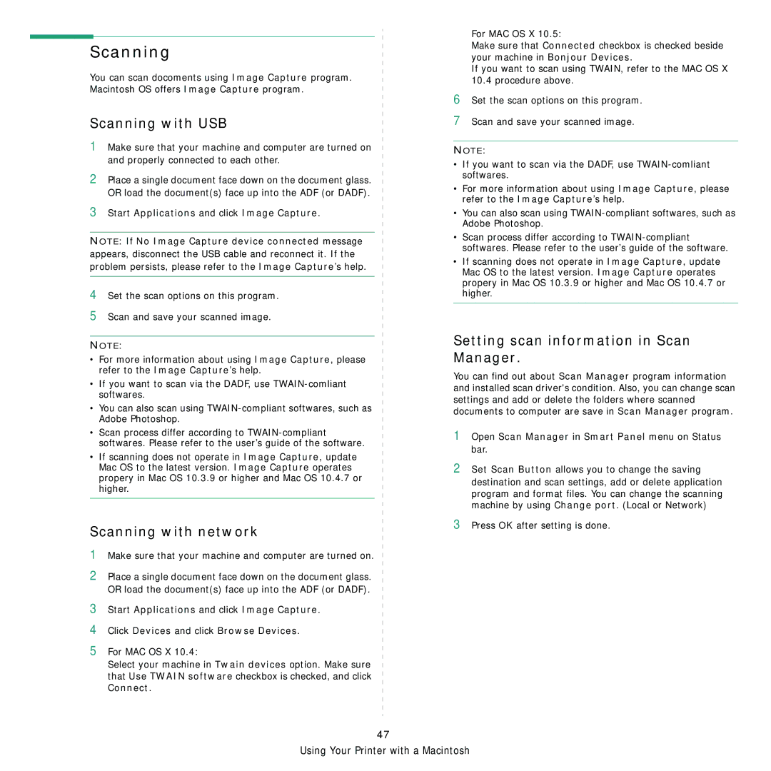 Samsung CLX-6200FX, CLX-6240FX manual Scanning with USB, Scanning with network, Setting scan information in Scan Manager 