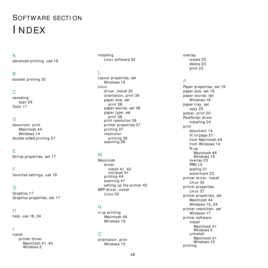 Samsung CLX-6240FX, CLX-6200ND, CLX-6210FX, CLX-6200FX manual Index 