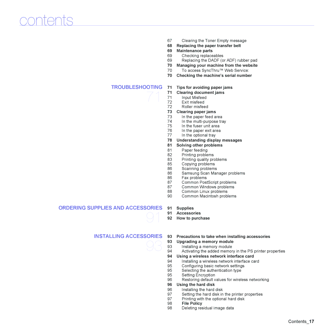 Samsung CLX-6200ND, CLX-6240FX Replacing the paper transfer belt Maintenance parts, Managing your machine from the website 