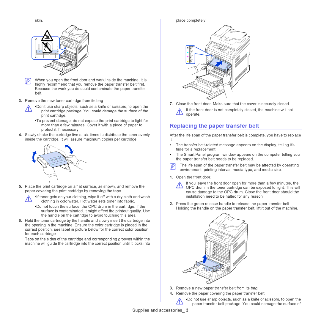 Samsung CLX-6250, CLX-6220 manual Replacing the paper transfer belt 