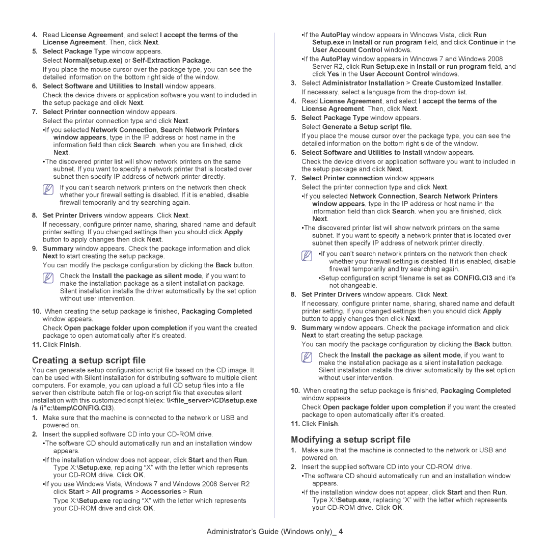 Samsung CLX-6220, CLX-6250 manual Creating a setup script file, Modifying a setup script file 