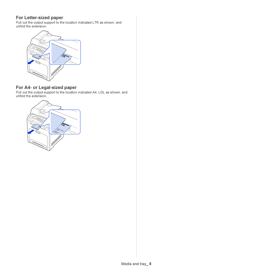 Samsung CLX-6250, CLX-6220 manual For Letter-sized paper, For A4- or Legal-sized paper 