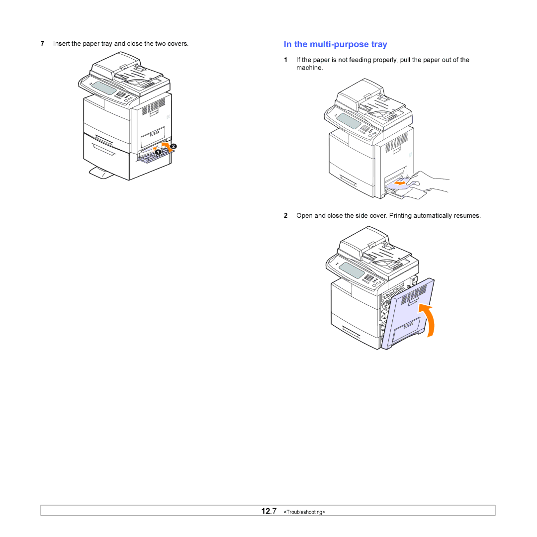 Samsung CLX-8380 manual If the paper is not feeding properly, pull the paper out 