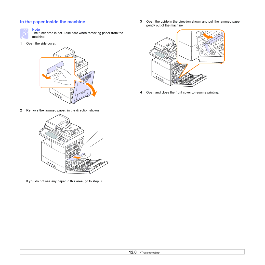 Samsung CLX-8380 manual Paper inside the machine 