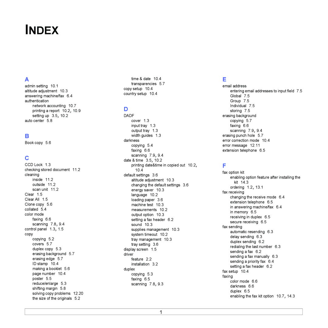 Samsung CLX-8380 manual Index 