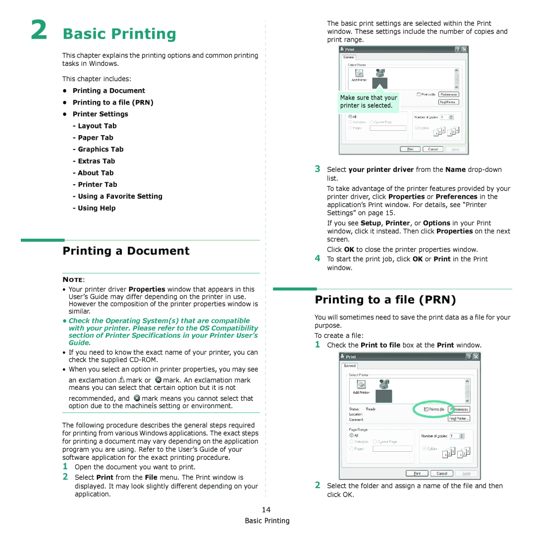 Samsung CLX-8380 Printing a Document, Printing to a file PRN, Select your printer driver from the Name drop-down list 