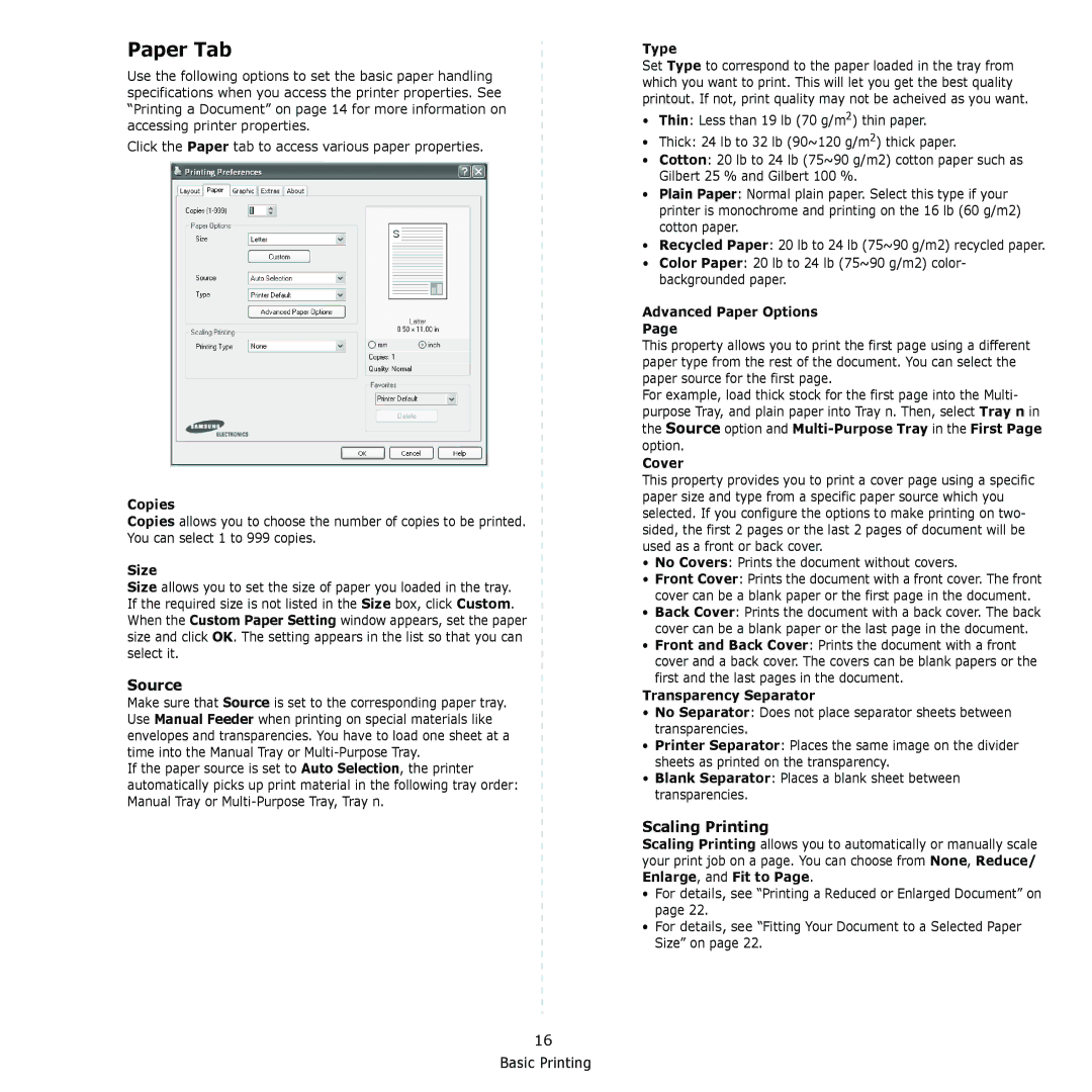 Samsung CLX-8380 manual Paper Tab 