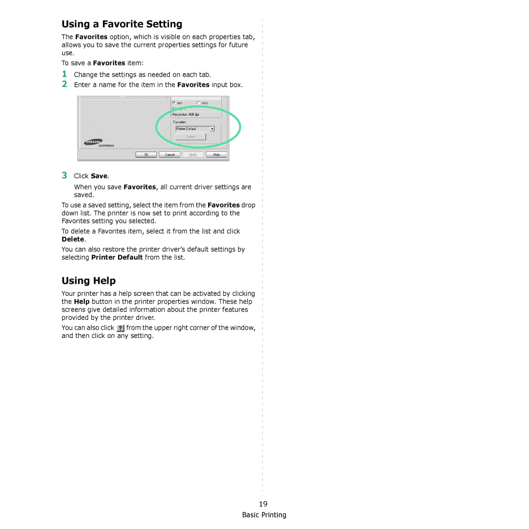 Samsung CLX-8380 manual Using a Favorite Setting, Using Help 