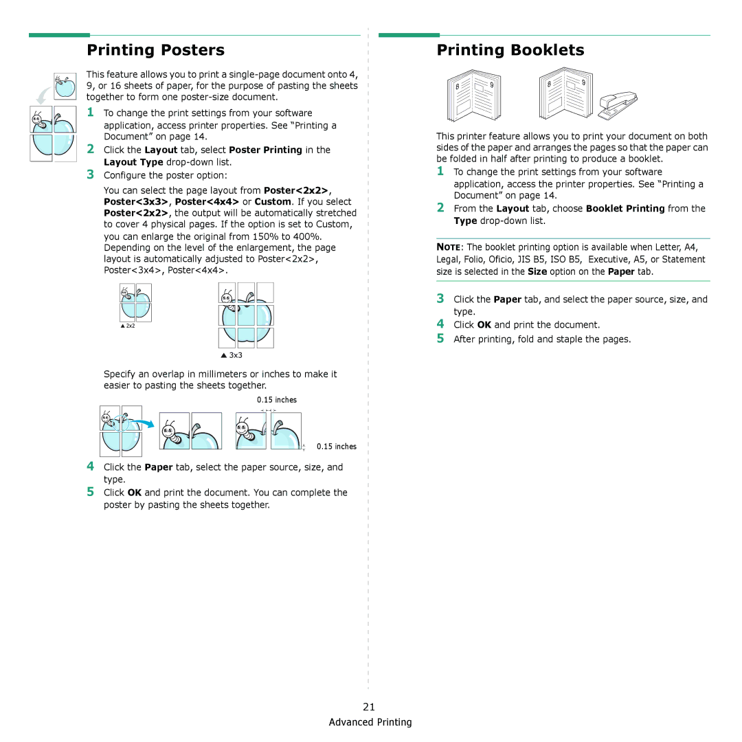 Samsung CLX-8380 manual Printing Posters, Printing Booklets 