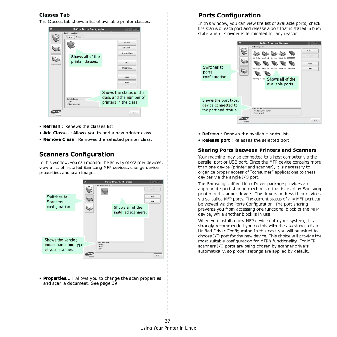 Samsung CLX-8380 manual Scanners Configuration, Ports Configuration 