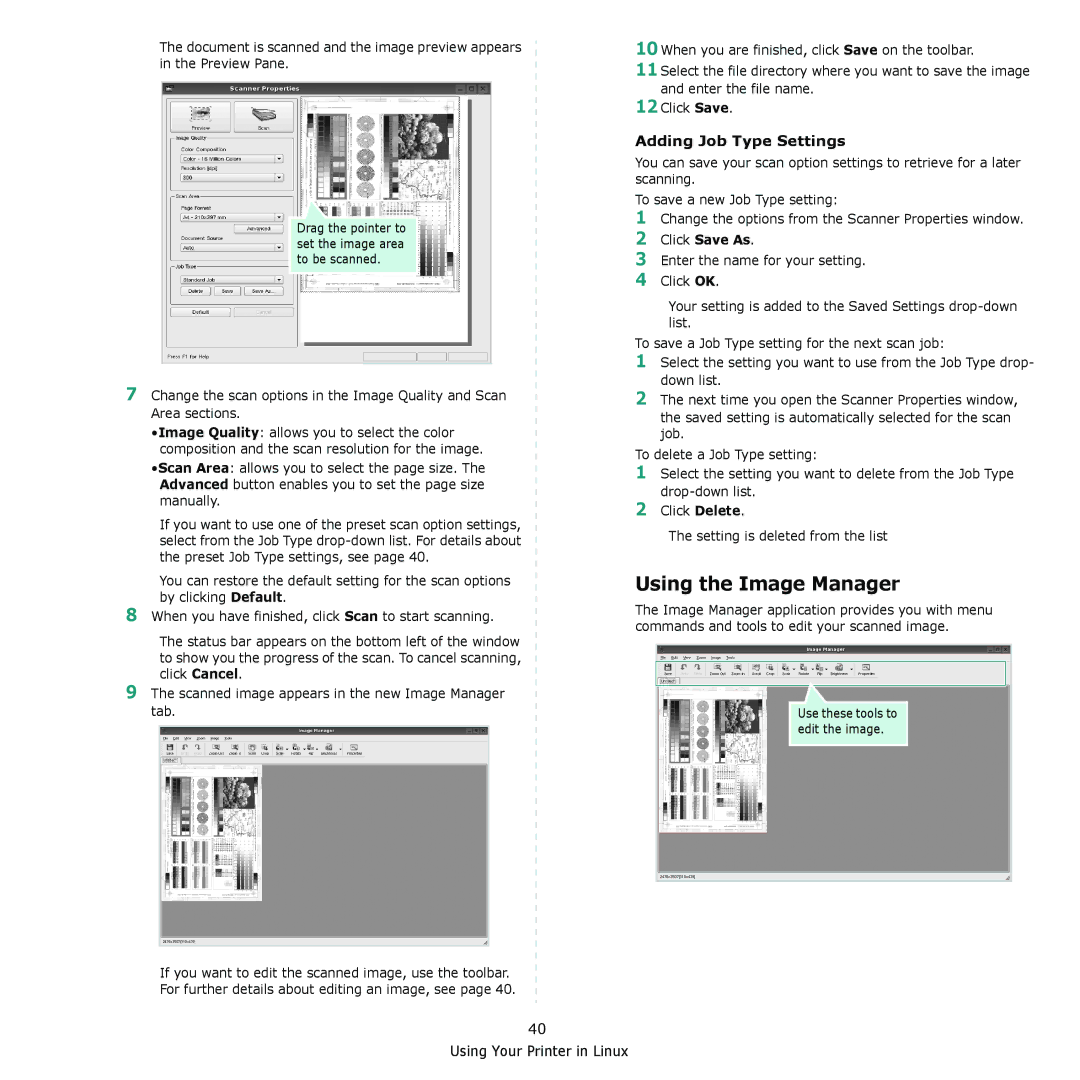 Samsung CLX-8380 manual Using the Image Manager, Adding Job Type Settings 