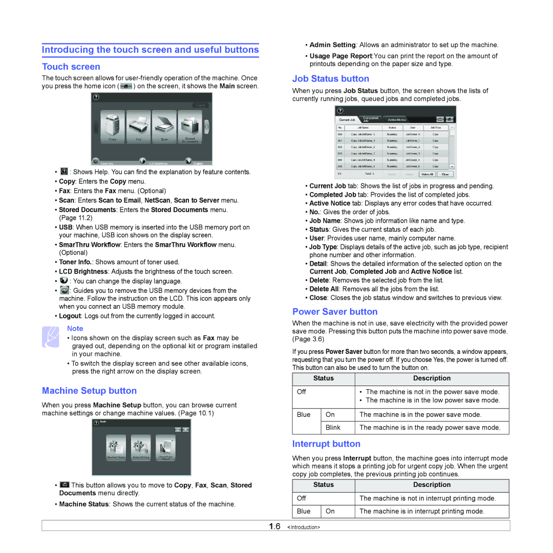 Samsung CLX-8380 manual Introducing the touch screen and useful buttons 